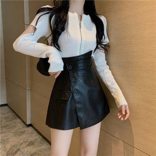 High-waist Faux Leather Mini Skort