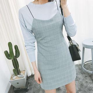 Spaghetti-strap Checked Minidress
