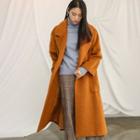 Notched-lapel Gathered-waist Wool Blend Coat Orange - One Size