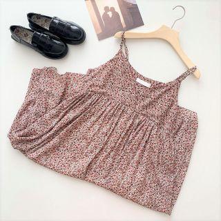 V-neck Floral Sleeveless Dress Red - One Size