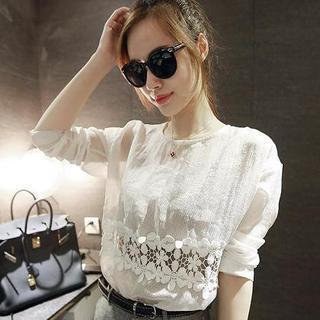 Long-sleeve Crochet Panel Top