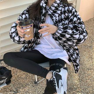 Houndstooth Fleece Loose-fit Jacket Black & White - One Size