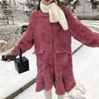 Plain Long-sleeve Loose-fit Dress Rose Pink - One Size