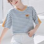 Color Block Striped Short-sleeve Lettering Top