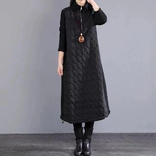 Long-sleeve Half-zip Midi A-line Dress