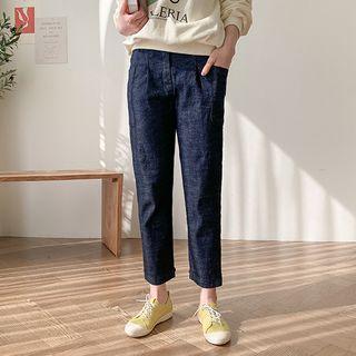 Band-waist Adjustable-hem Baggy Jeans