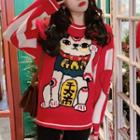 Cat Pattern Sweater Red - One Size