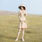3/4-sleeve Contrast Trim Knit Dress