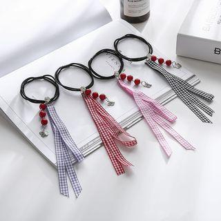 Gingham Strap Beaded Hair Tie