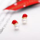 Santa Claus Ear Stud 1 Pair - Stud Earrings - Red & White - One Size