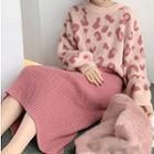 Set: Leopard Sweater + Midi Straight-fit Knit Skirt