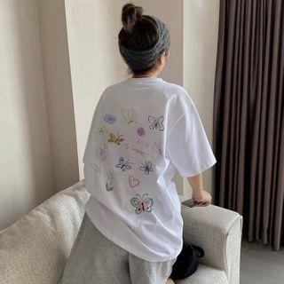 Short-sleeve Butterfly Print Back T-shirt / Shorts
