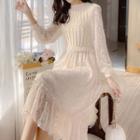 Knit Panel Lace Long-sleeve A-line Dress