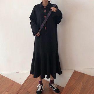 Buttoned Maxi Dress Black - One Size