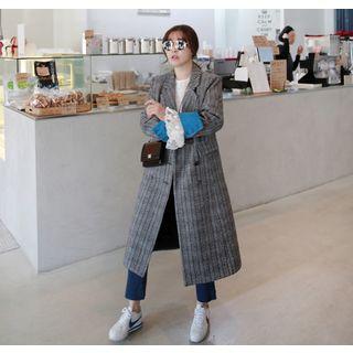 Double-breasted Faux-suede Lined Houndstooth Coat