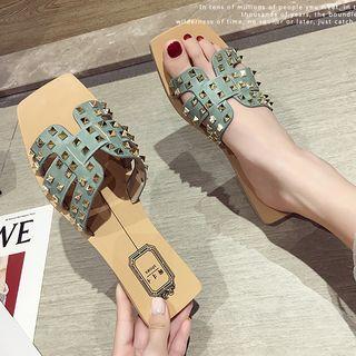 Studded Faux Leather Slippers