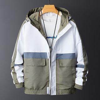 Color-block Letter Hooded Zip Jacket