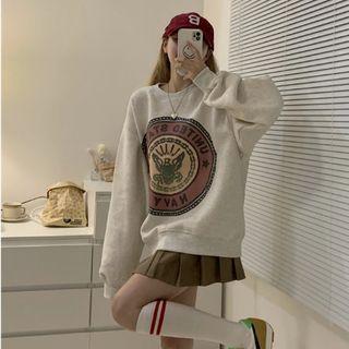 Lettering Print Sweatshirt Grayish White - One Size