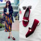 Floral Low Heel Velvet Loafers