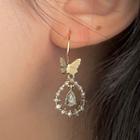 Butterfly Rhinestone Alloy Dangle Earring 2346a - 1 Pair - Normal Needle - Gold - One Size