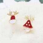 Christmas Tree Reindeer Stud Earring 1 Pair - Earrings - S925 Silver - Red & White - One Size