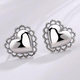 Alloy Heart Earring 1 Pair - With Earring Back - Silver - One Size