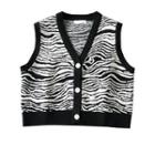 Zebra Print Button-up Knit Vest Zebra - Black & White - One Size