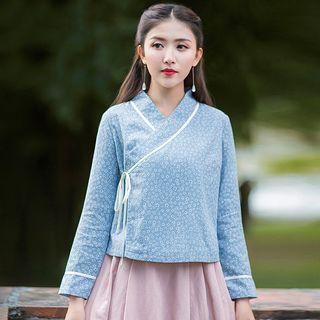 Chinese Traditional Wrapped Neck Floral Top