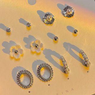 6 Pair Set : Faux Pearl Alloy Earring (assorted Designs) 1592a - Set - Silver - One Size
