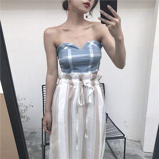 Plaid Tube Top / Striped A-line Skirt