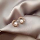Rhinestone Crescent Faux Pearl Stud Earring 1 Pair - Silver Pin - Gold - One Size