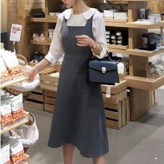 Plain Shirt / Sleeveless A-line Midi Dress