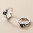Hoop Earring 1 Pair - Black & Silver - One Size