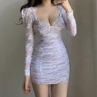 Long-sleeve Sweetheart Neckline Lace Mini Bodycon Dress