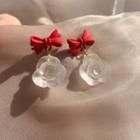 Bow Rose Dangle Earring 1 Pair - Stud Earrings - Red & Transparent - One Size