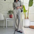 Flap-pocket Shirt & Belted Wide Pants Set