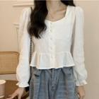 Puff-sleeve Square Neck Cropped Blouse