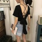 Off Back Lace Up Short-sleeved Top