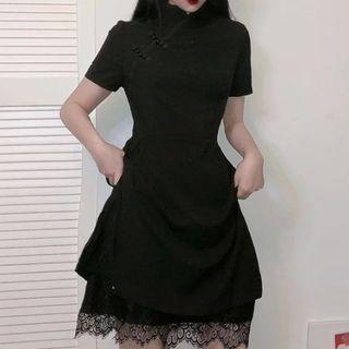 Short-sleeve Lace Trim A-line Qipao