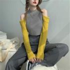 Cold-shoulder Two-tone Sweater / Straight Leg Pants