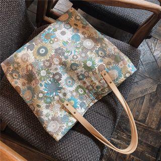 Flower Print Shopper Bag Blue & Green - One Size