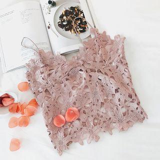 Spaghetti Strap Perforated Lace Cropped Top