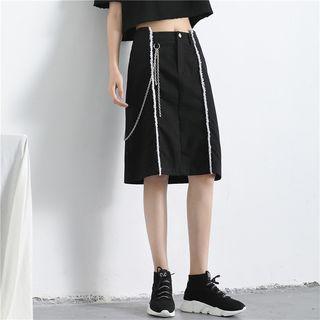 Fray-trim Pencil Skirt