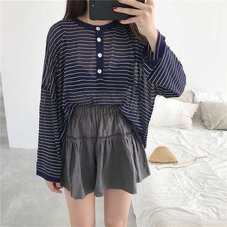 Striped Sweater / Plain A-line Skort