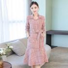 Long-sleeve Tweed Ruffle Hem Coat Dress