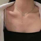 Rhinestone Faux Pearl Asymmetrical Alloy Necklace Silver - One Size