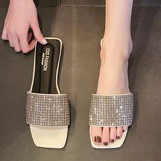 Open Toe Rhinestone Accent Flat Sandals