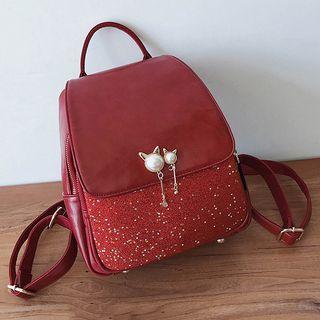 Star Sequined Faux Leather Crossbody Bag