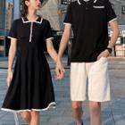 Couple Matching Short-sleeve Polo Shirt / Midi A-line Dress
