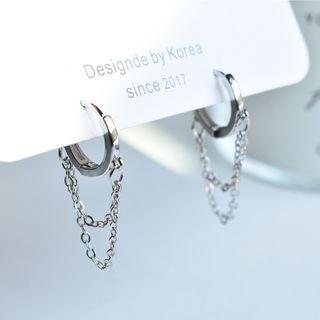 Chained Hoop Earring 1 Pair - Silver - One Size